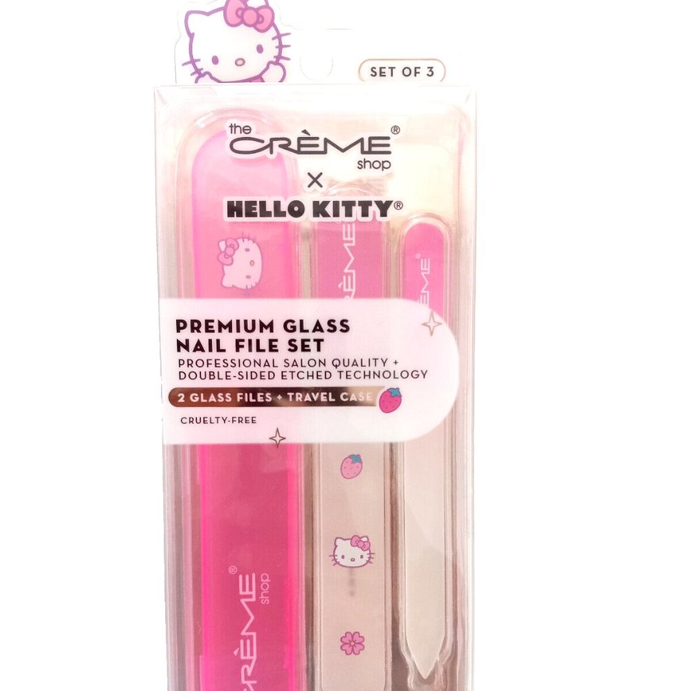 Hello Kitty x Creme Shop Glass Nail File Set Pink 2pc Travel Case NWT